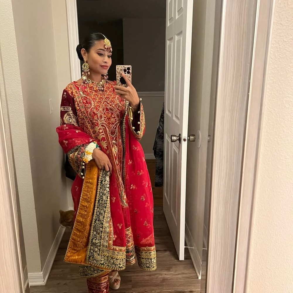 Elegant Red and Gold Embroidered Dress